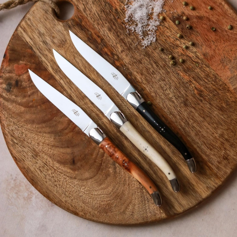 6 Piece Steak Knife Set in Thuya Burl Shiny Finish - The Well Appointed House
