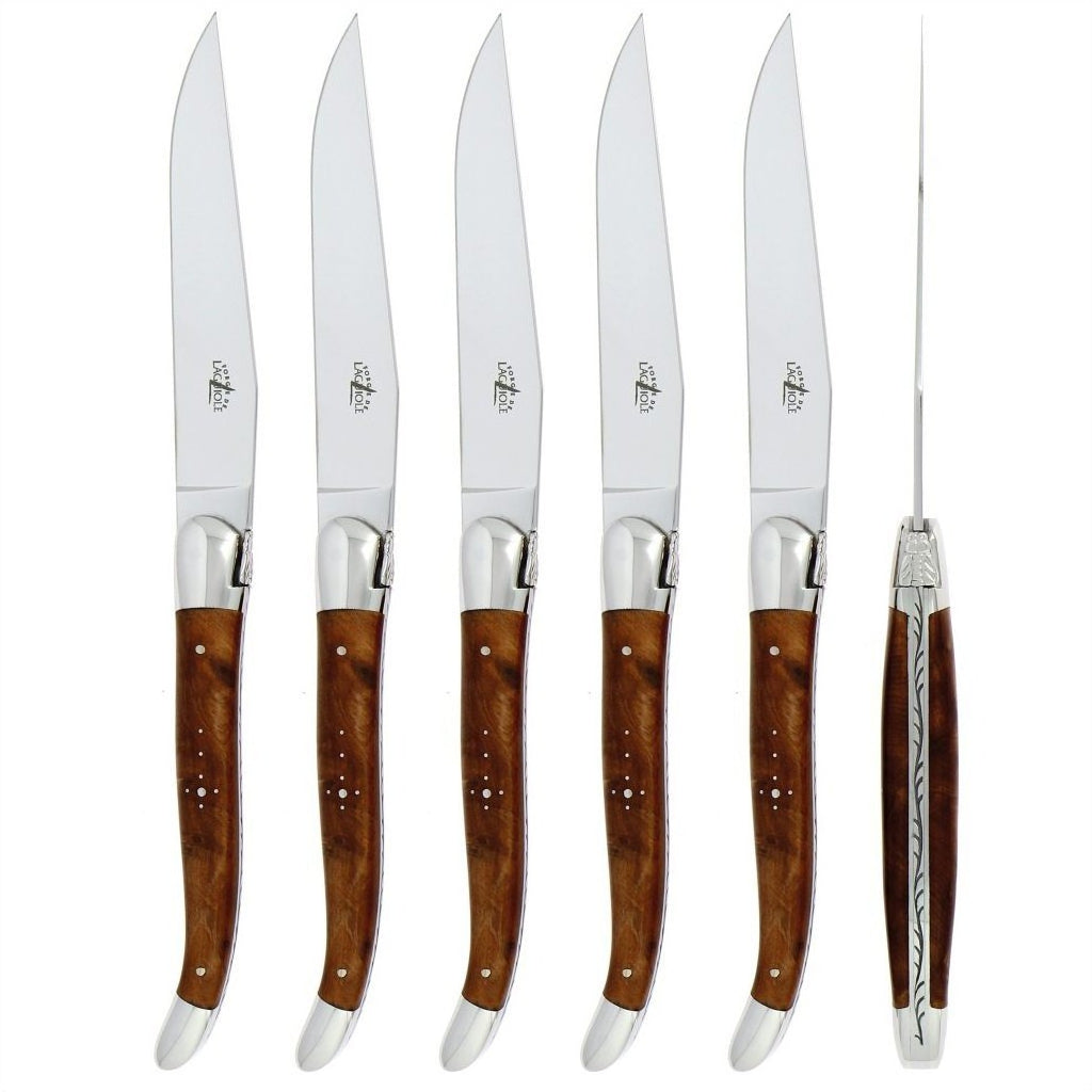6 Piece Steak Knife Set in Thuya Burl Shiny Finish - The Well Appointed House
