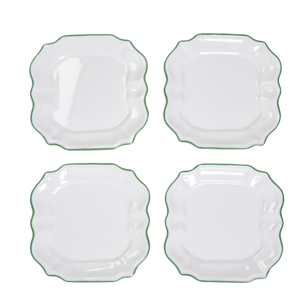 Set of Four Garden Soiree Melamine Dinner Plates with Green Border - Dinnerware - The Well Appointed House