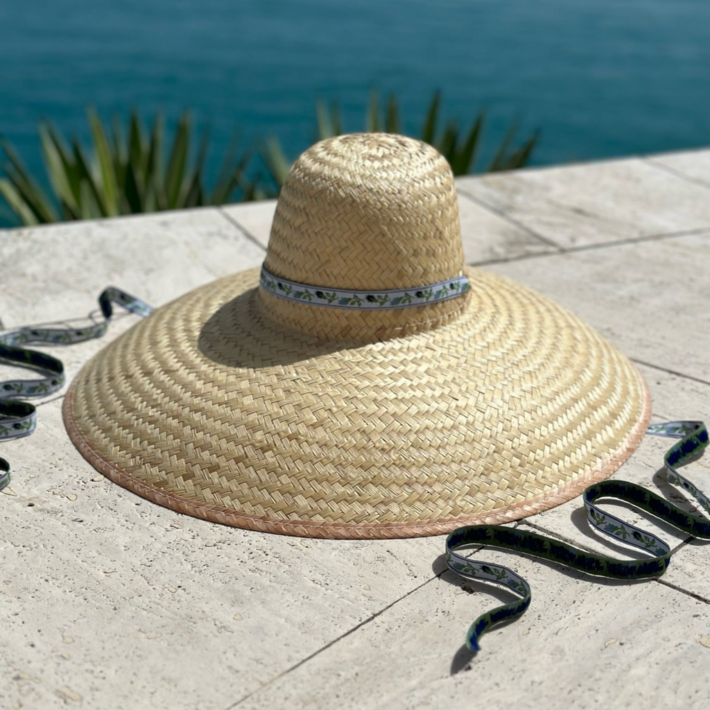 Geranium Sun Hat - Long & Thin Olive Grosgrain Ribbon - The Well Appointed House