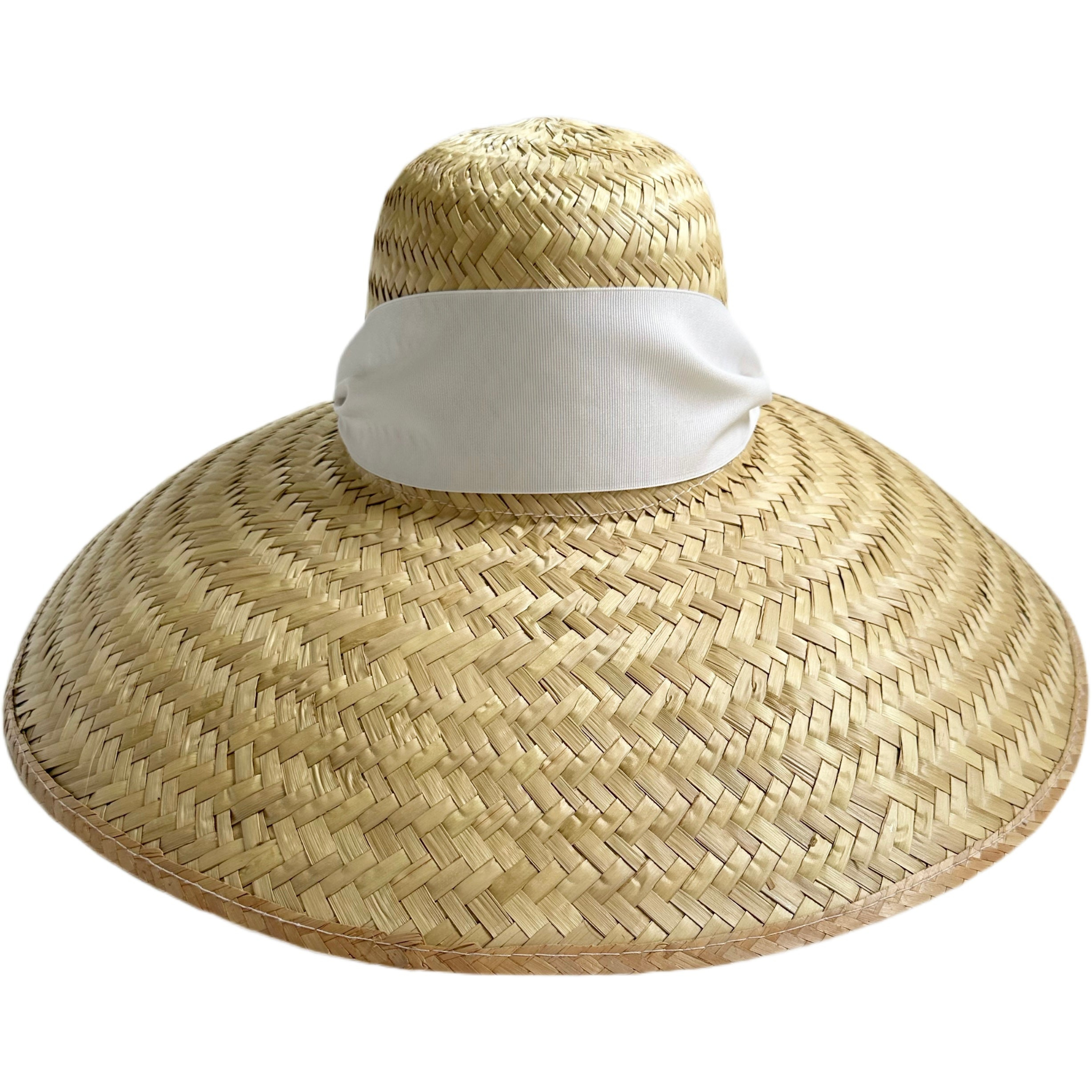 Wide Brim Straw Sun Hat with Grosgrain Band Geranium Sun Hat - Wide & Short White Grosgrain Ribbon – The  main image 4