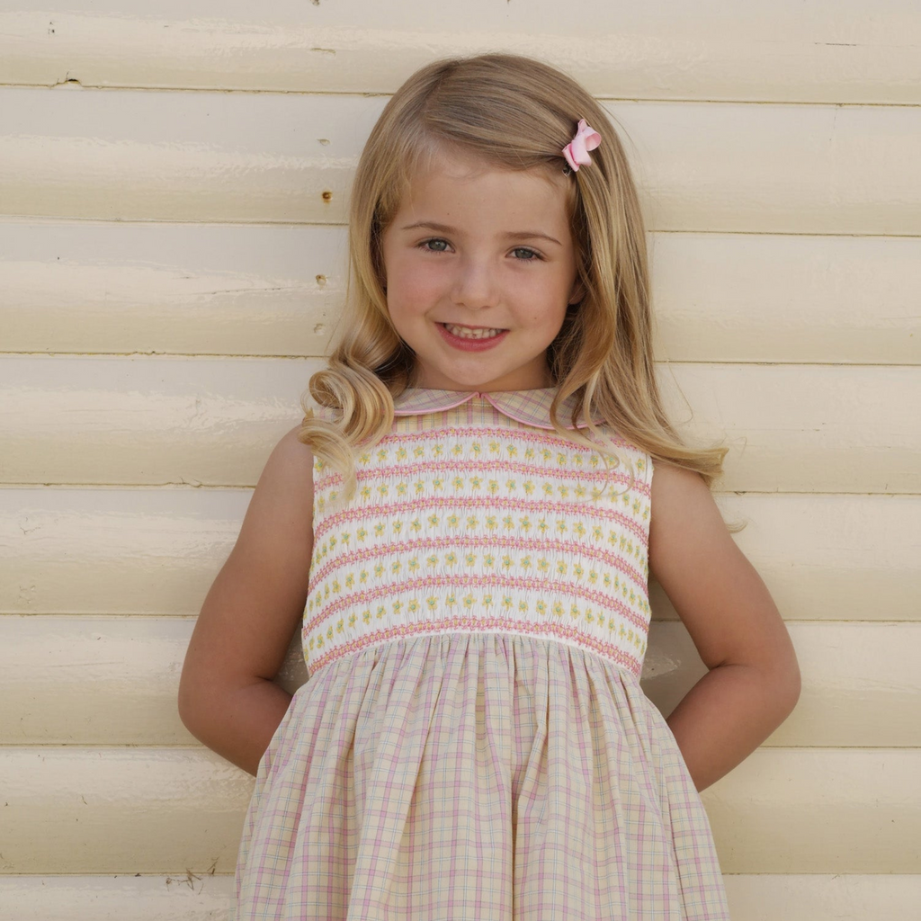 Girls Checked Flower Smocked Dress - The Well Appointed House