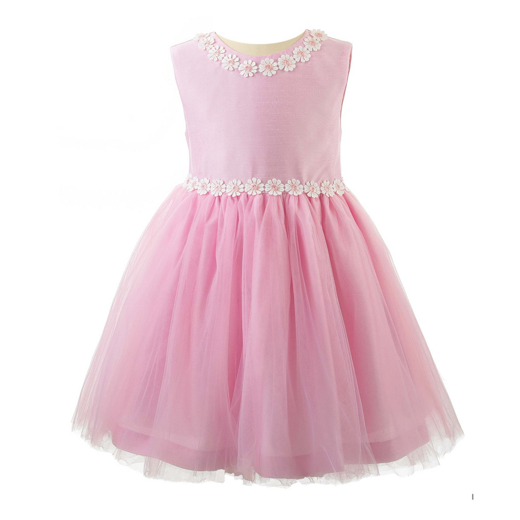 Girls Pink Daisy Tulle Party Dress - The Well Appointed House