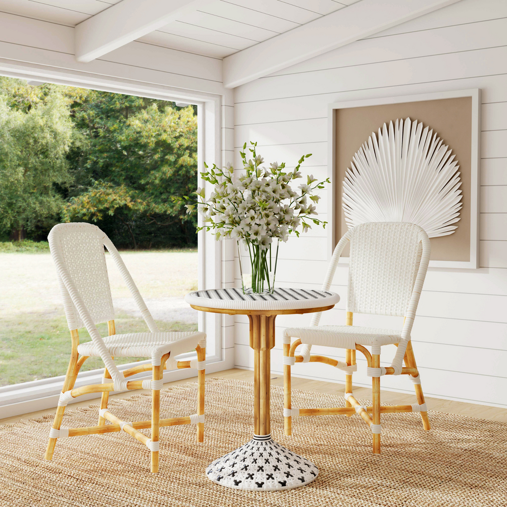 Glossy White Rattan Frame Dining Chair - The Well Appointed House