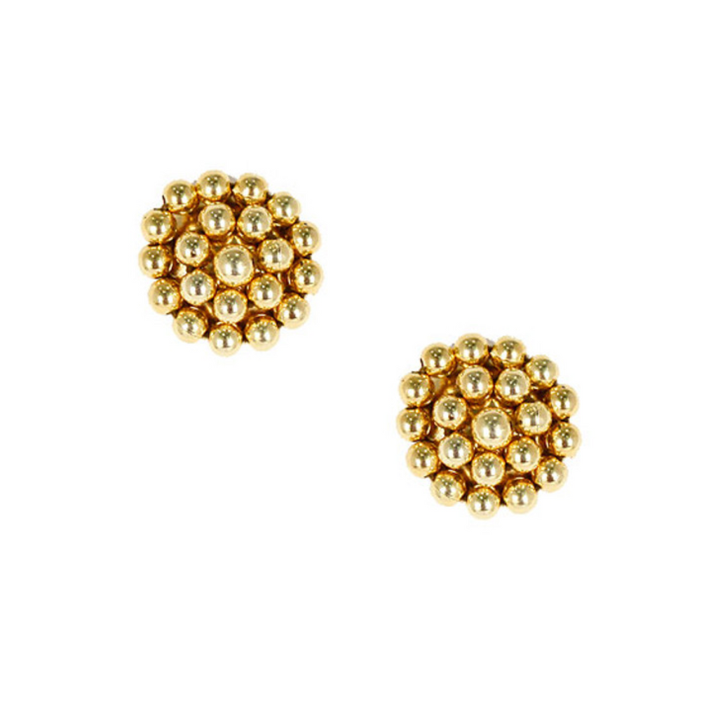 Gold Glass Beaded Button Post or Clip Earrings - The Well Appointed House
