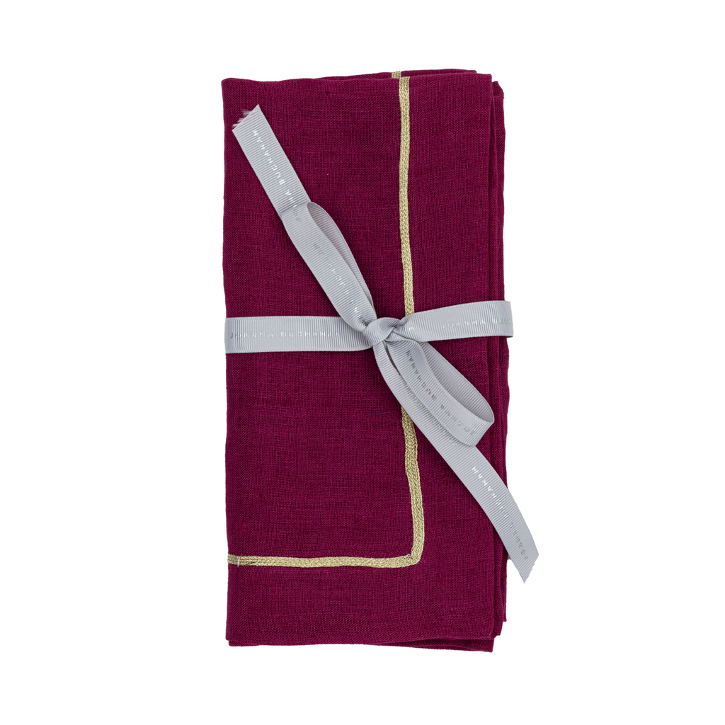 Gold Trim Dinner Napkins, Damson, Set of Two - The Well Appointed House