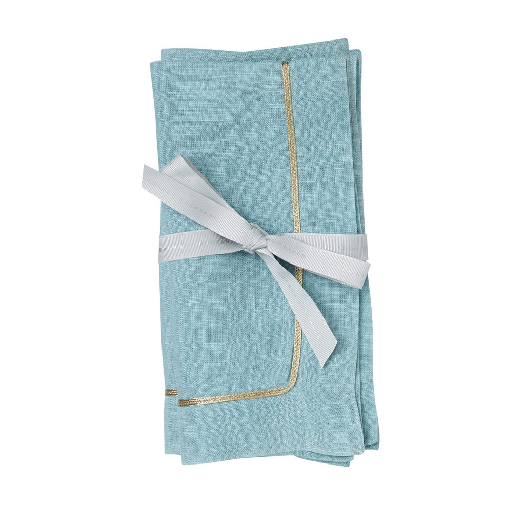 Gold Trim Dinner Napkins, Duck Egg Blue, Set of Two - The Well Appointed House