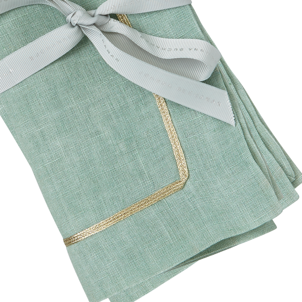 Gold Trim Dinner Napkins, Seafoam, Set of Two - The Well Appointed House