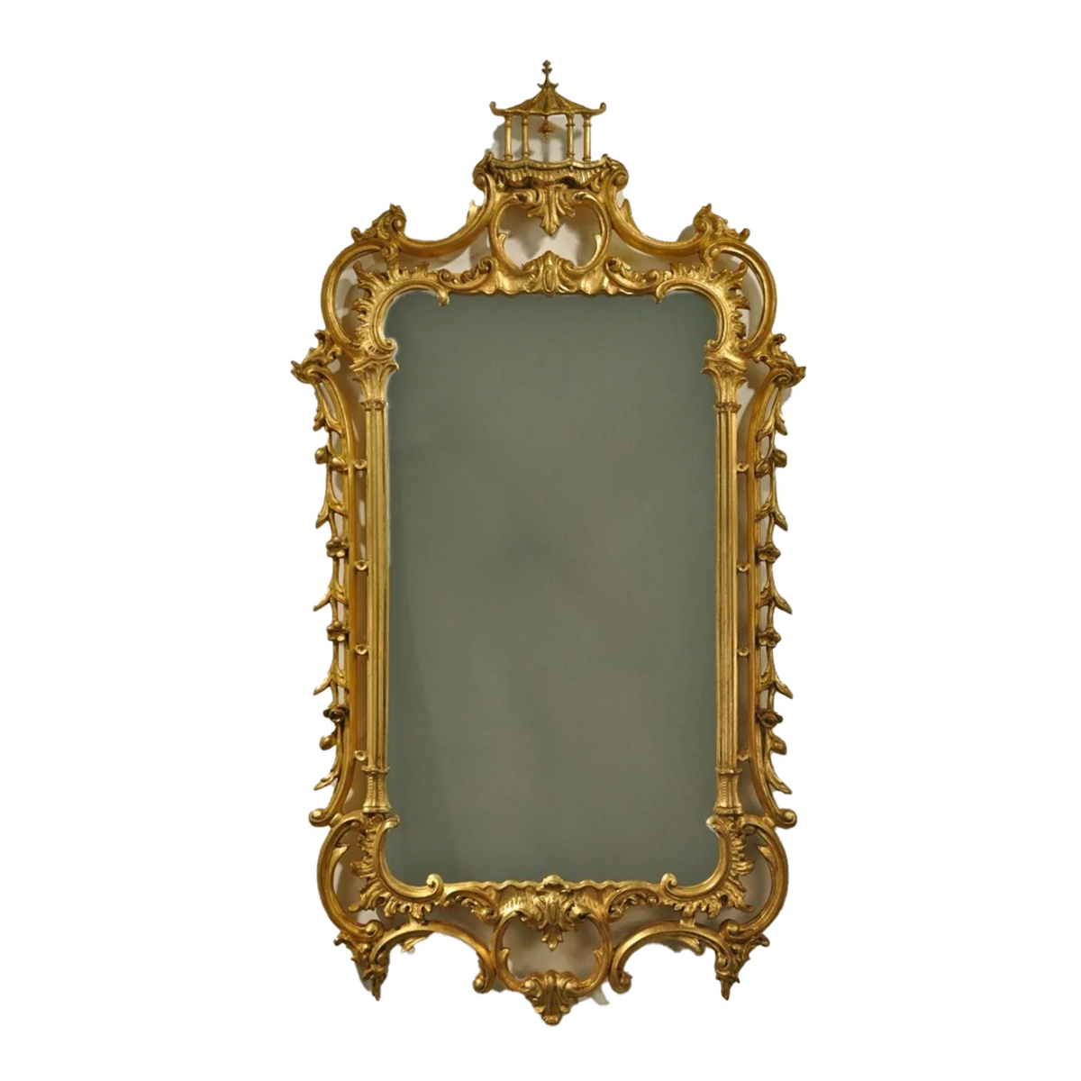 和製アンティーク　昭和初期　吉祥瑞果文巻唐草文様　壁掛け式鏡 Grand Pagoda Chippendale Wall Mirror – The Well Appointed House