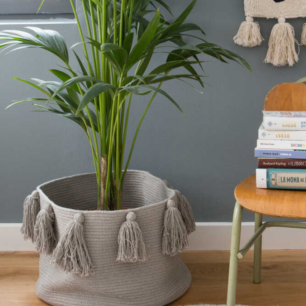 Washable Light Grey Tassel Braided Storage Basket - Little Loves Baskets & Hampers - The Well Appointed House