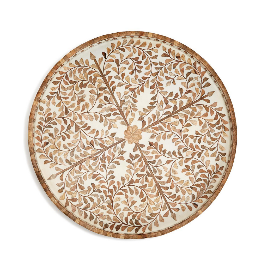 Jaipur Palace Natural Inlaid Decorative Round Serving Tray - The Well Appointed House