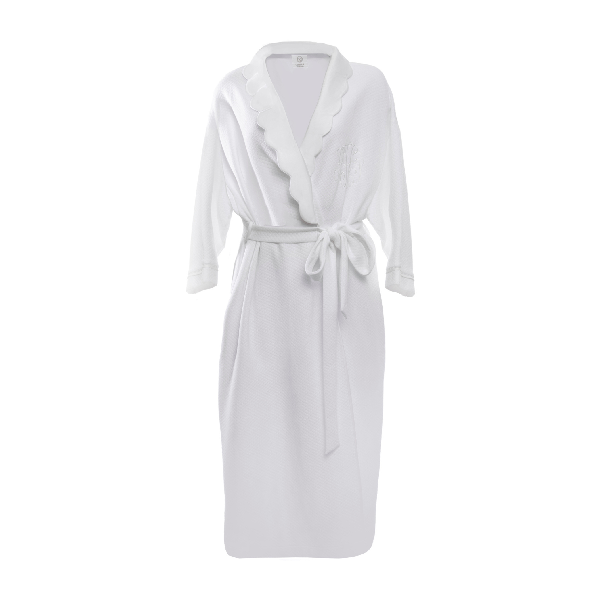 Women's Helen Diamond Quilted Pique Scalloped Cotton Robe White / XL