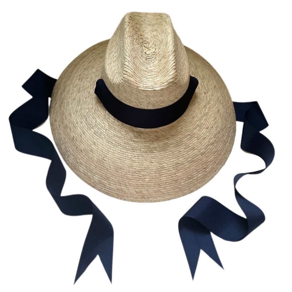 Hollyhock Sun Hat -  Long Navy Grosgrain Ribbon - The Well Appointed House