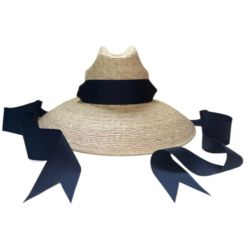 Hollyhock Sun Hat -  Long Navy Grosgrain Ribbon - The Well Appointed House