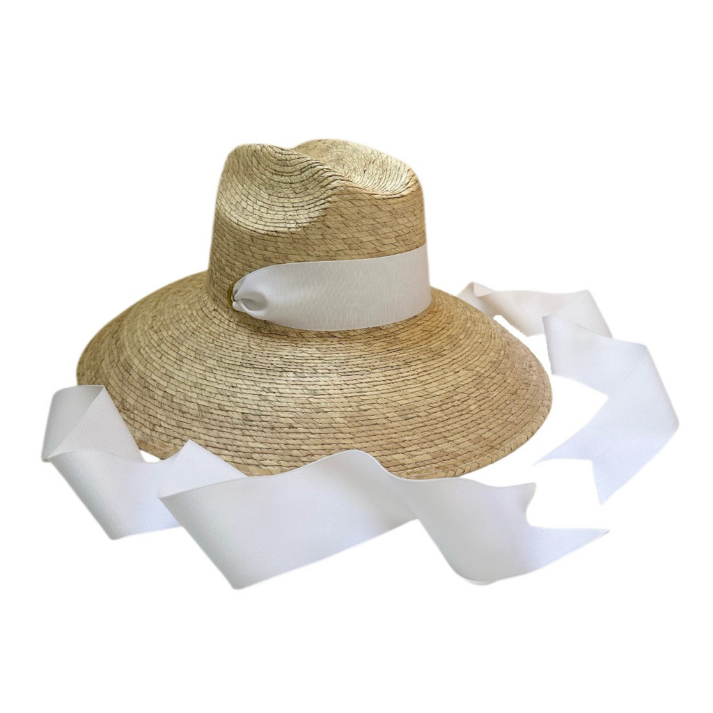 Hollyhock Sun Hat -  White Long Grosgrain Ribbon - The Well Appointed House