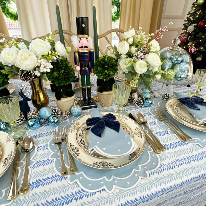 Holiday Blue Trellis Vines Tablecloth - The Well Appointed House