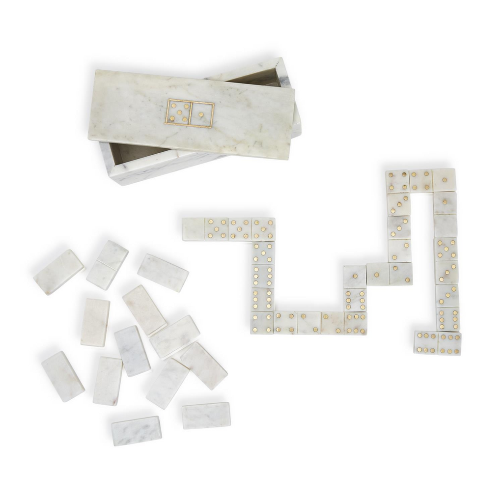 28 Pc Blanc de Blanc Gold Dot Domino Set - The Well Appointed House