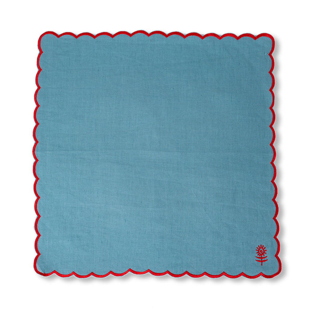 Icon Linen Napkins Set of 4 in Aqua + Cherry - The Well Appointed House