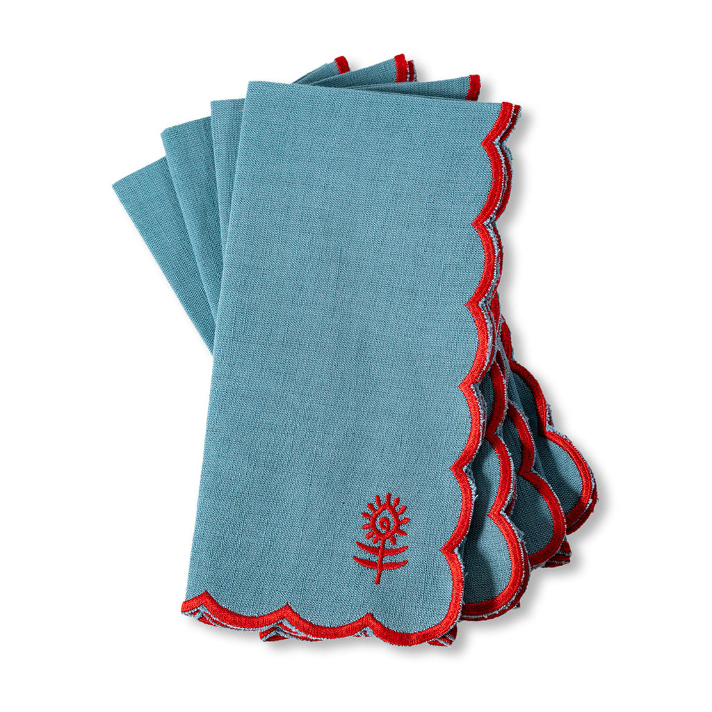 Icon Linen Napkins Set of 4 in Aqua + Cherry - The Well Appointed House