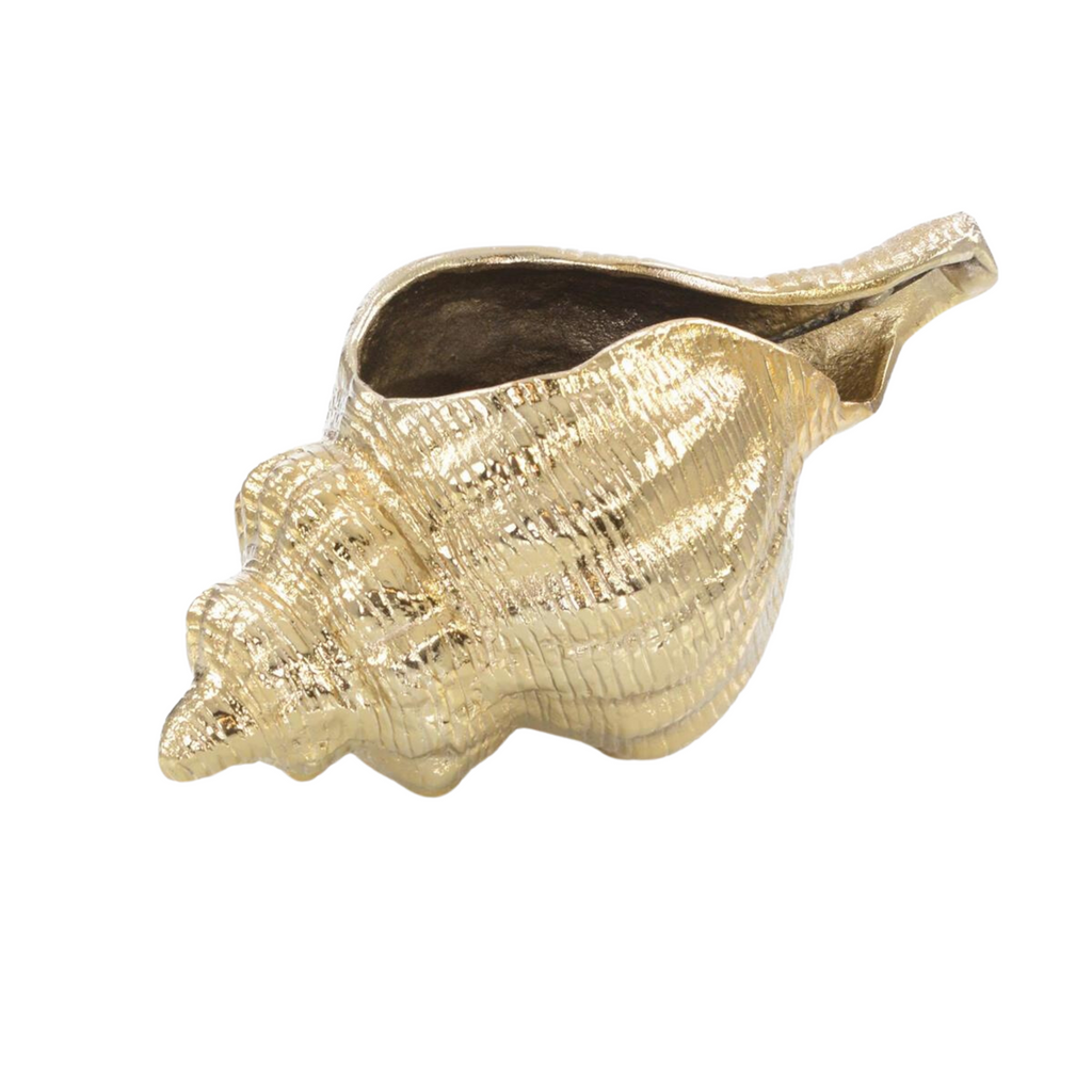 Caribbean Conch Seashell Sculpture in Antique Brass - The Well Appointed House