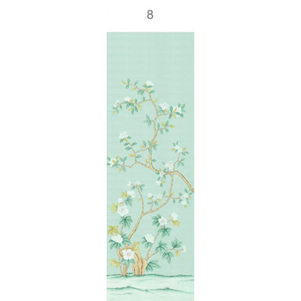 Jinan Chinoiserie Mural Wallpaper Panels in Aqua - The Well Appointed House