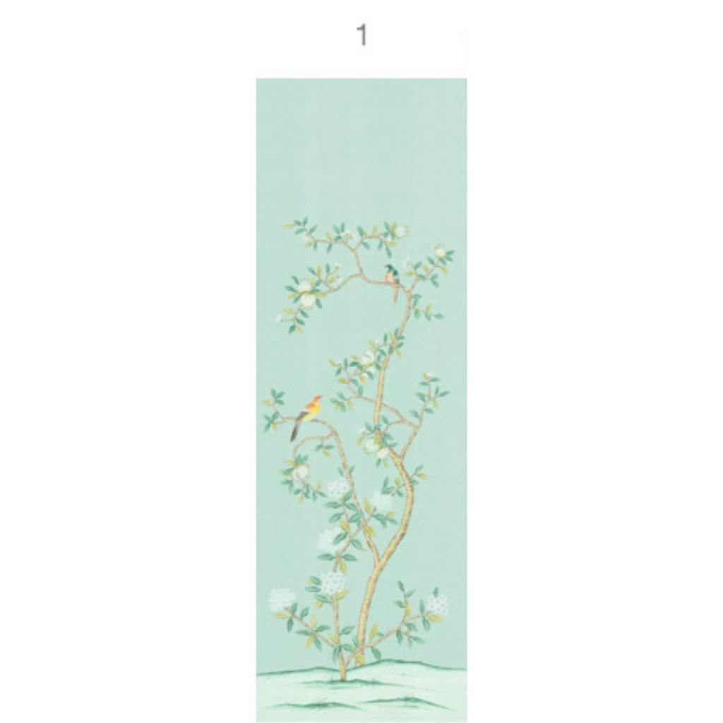 Jinan Chinoiserie Mural Wallpaper Panels in Aqua - The Well Appointed House