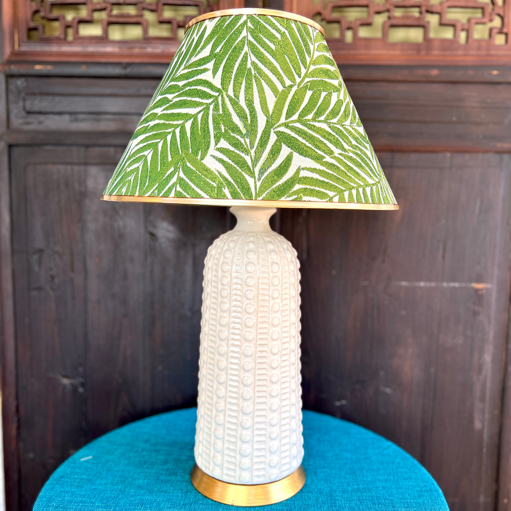 Green and White Bamboo Bespoke Coolie Lamp Shade - The Well Appointed House