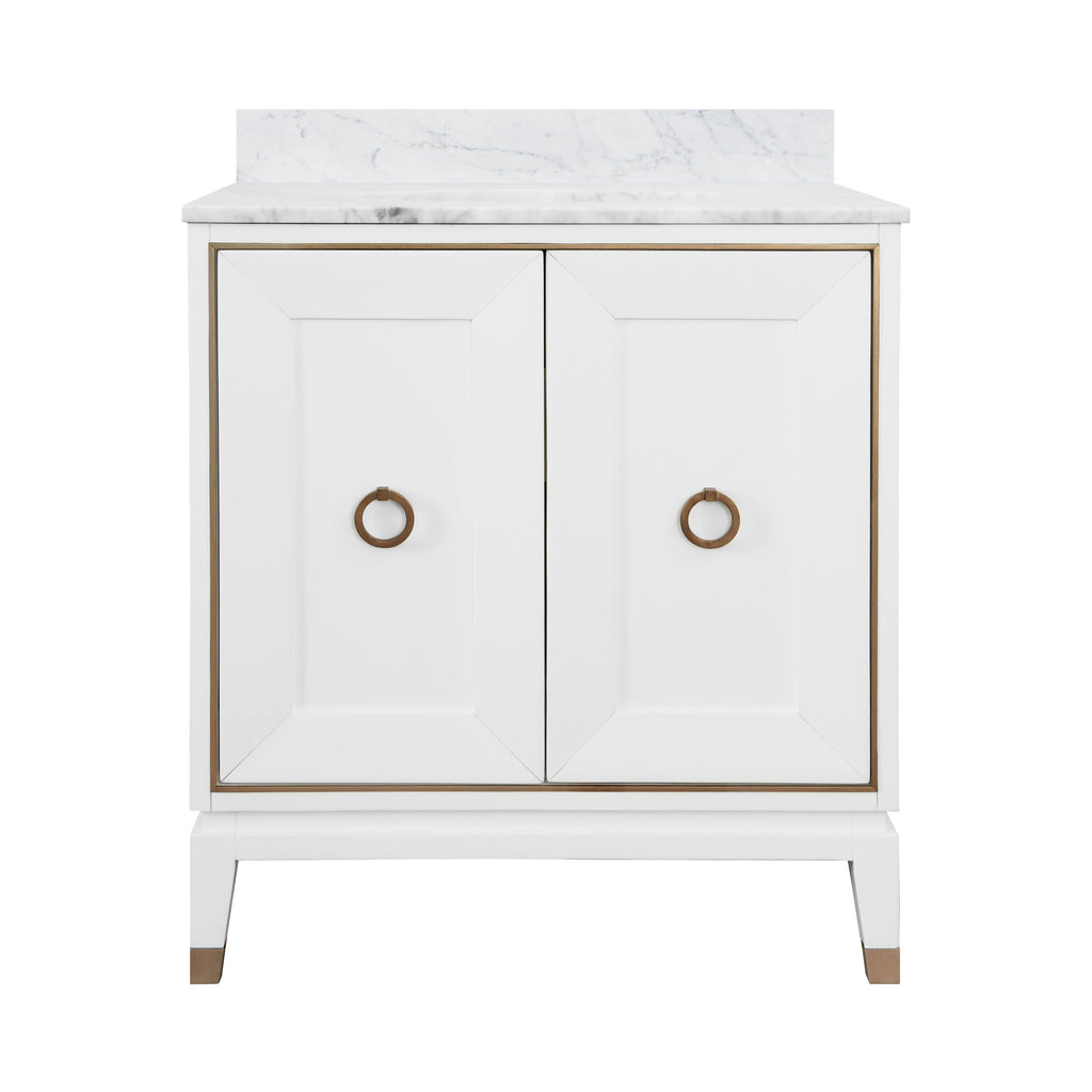 Larson White & Antique Brass Bathroom Vanity With Marble Top - Bath Vanity - The Well Appointed House