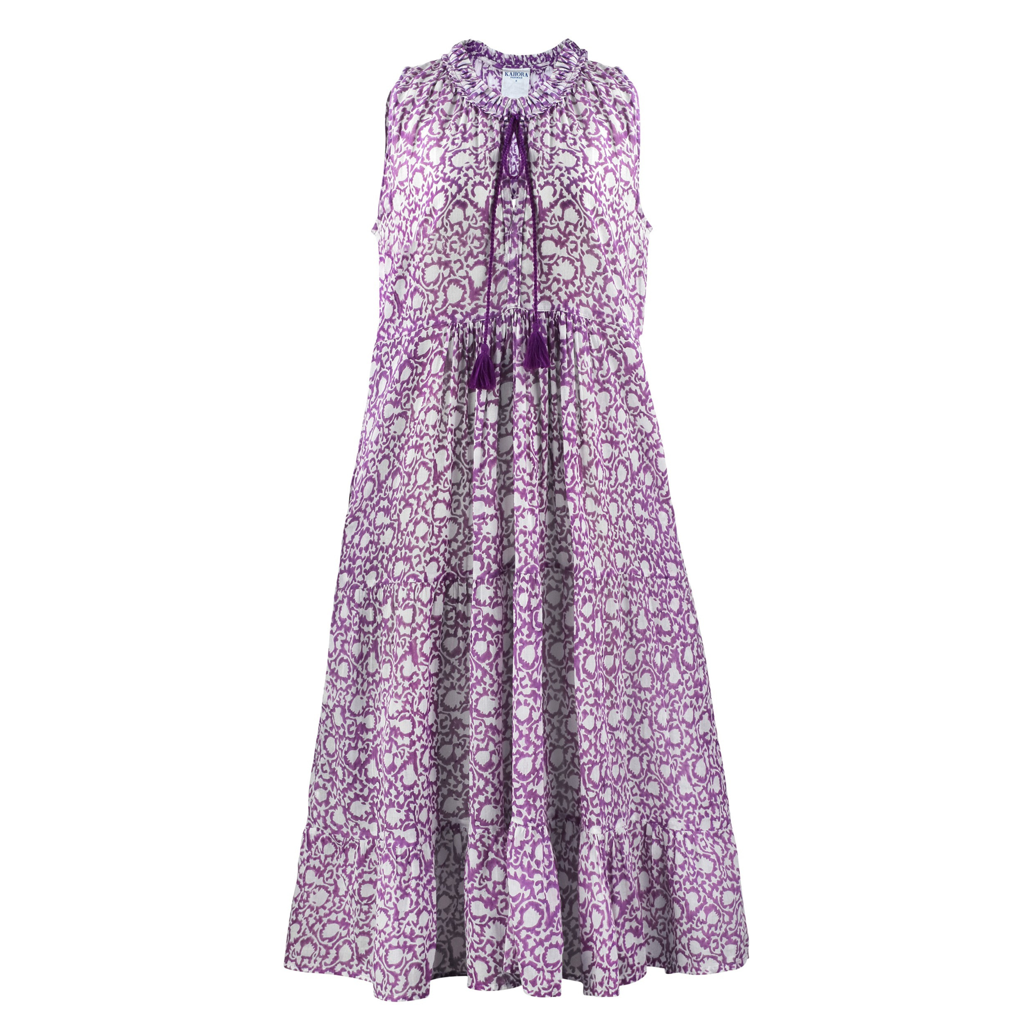 floral dress for beach vacation Printed Tie Neck Balloon Sleeve Maxi Dress – Charming Charlie main image 0