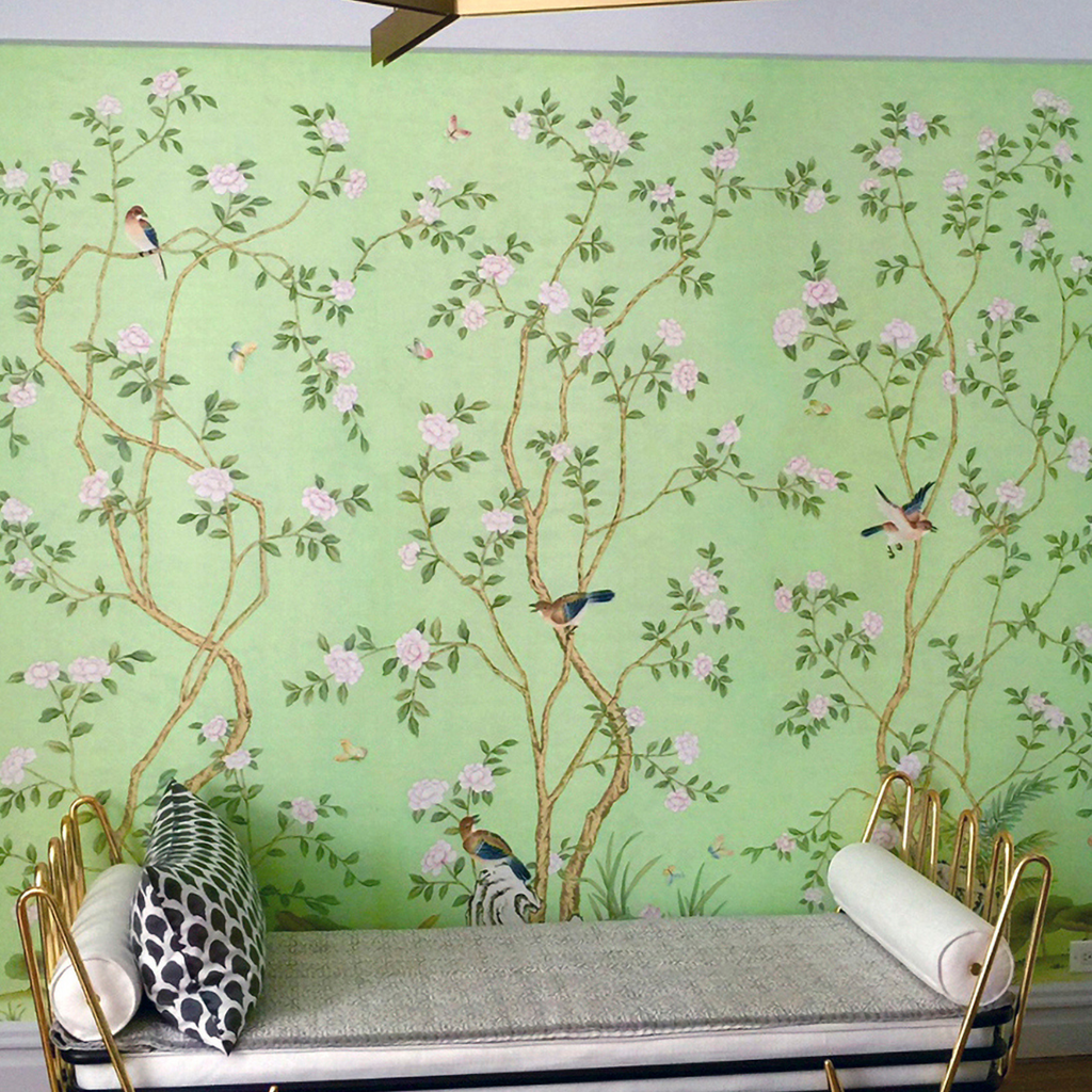 Lantilly Emerald Chinoiserie Mural Wallpaper Panels - The Well Appointed House