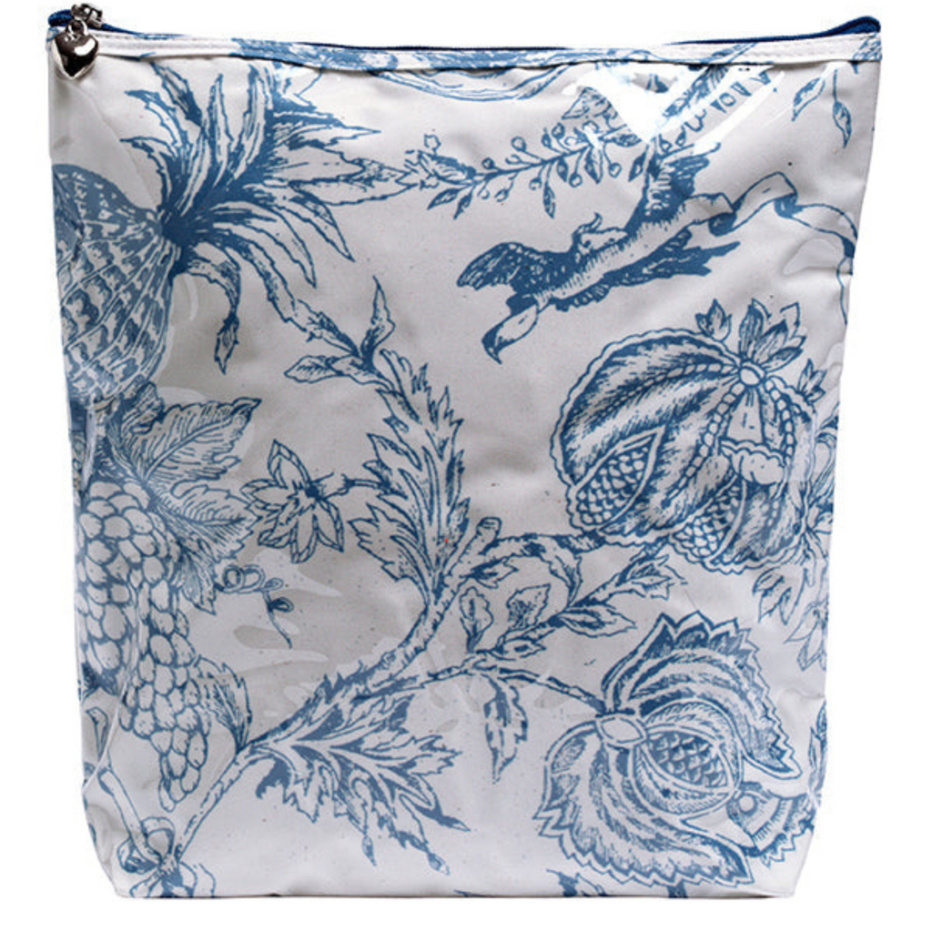 Large Cosmetic Bag in Blue Pineapple Garden - The Well Appointed House