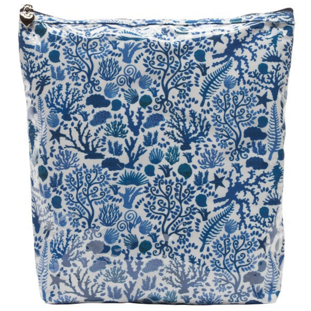 Large Cosmetic Bag in Blue Seashells Print - The Well Appointed House