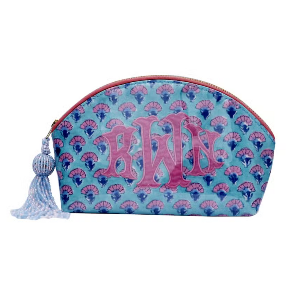 Pink & Blue Floral  Monogramable Zippered Pouch - The Well Appointed House