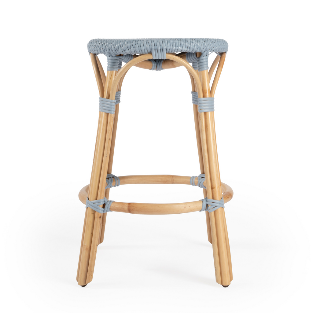 Light Blue Rattan Frame Counter Stool - The Well Appointed House