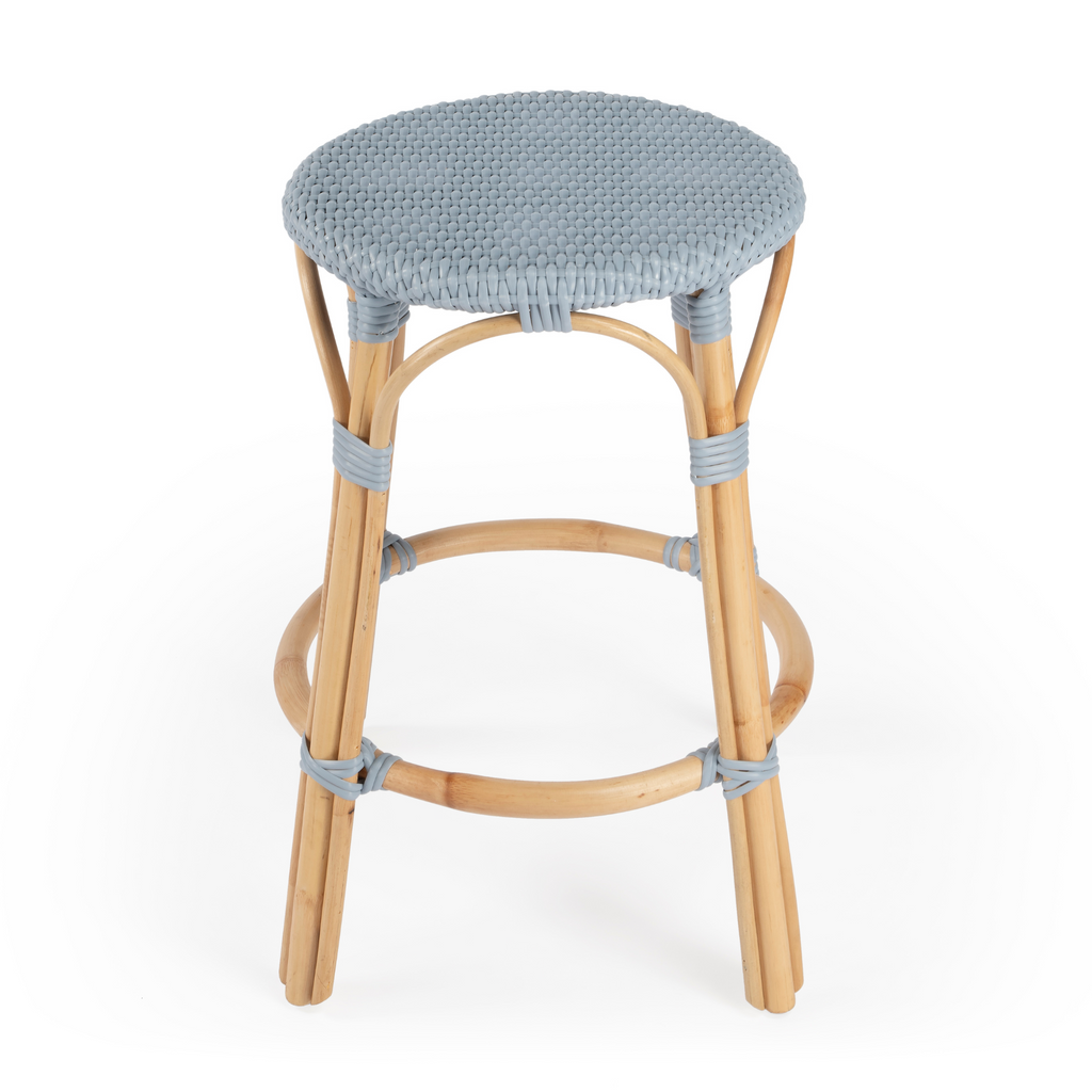 Light Blue Rattan Frame Counter Stool - The Well Appointed House