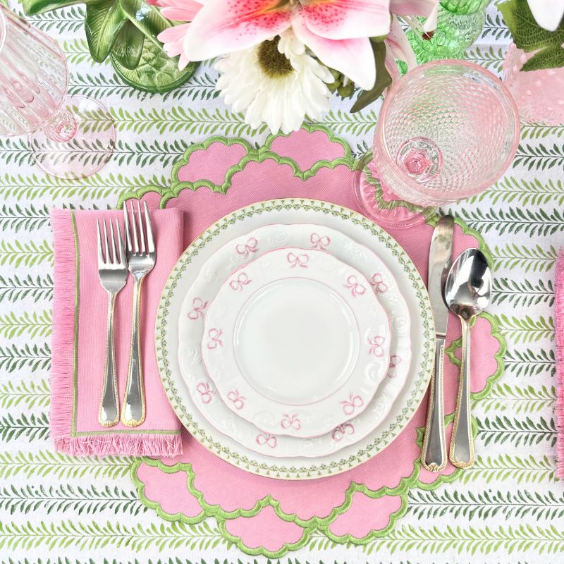 Lillian Placemat in Pink with Green - The Well Appointed House