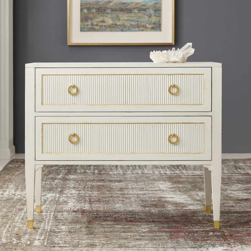 Modern History Swedish Reeded Two Drawer Chest With Gold Leaf Accents - The Well Appointed House