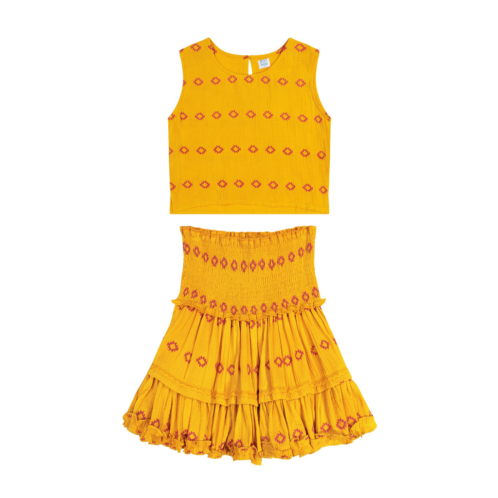 Maribel Cropped Women's Tank and Skirt Set Marigold Embroidery - The Well Appointed House