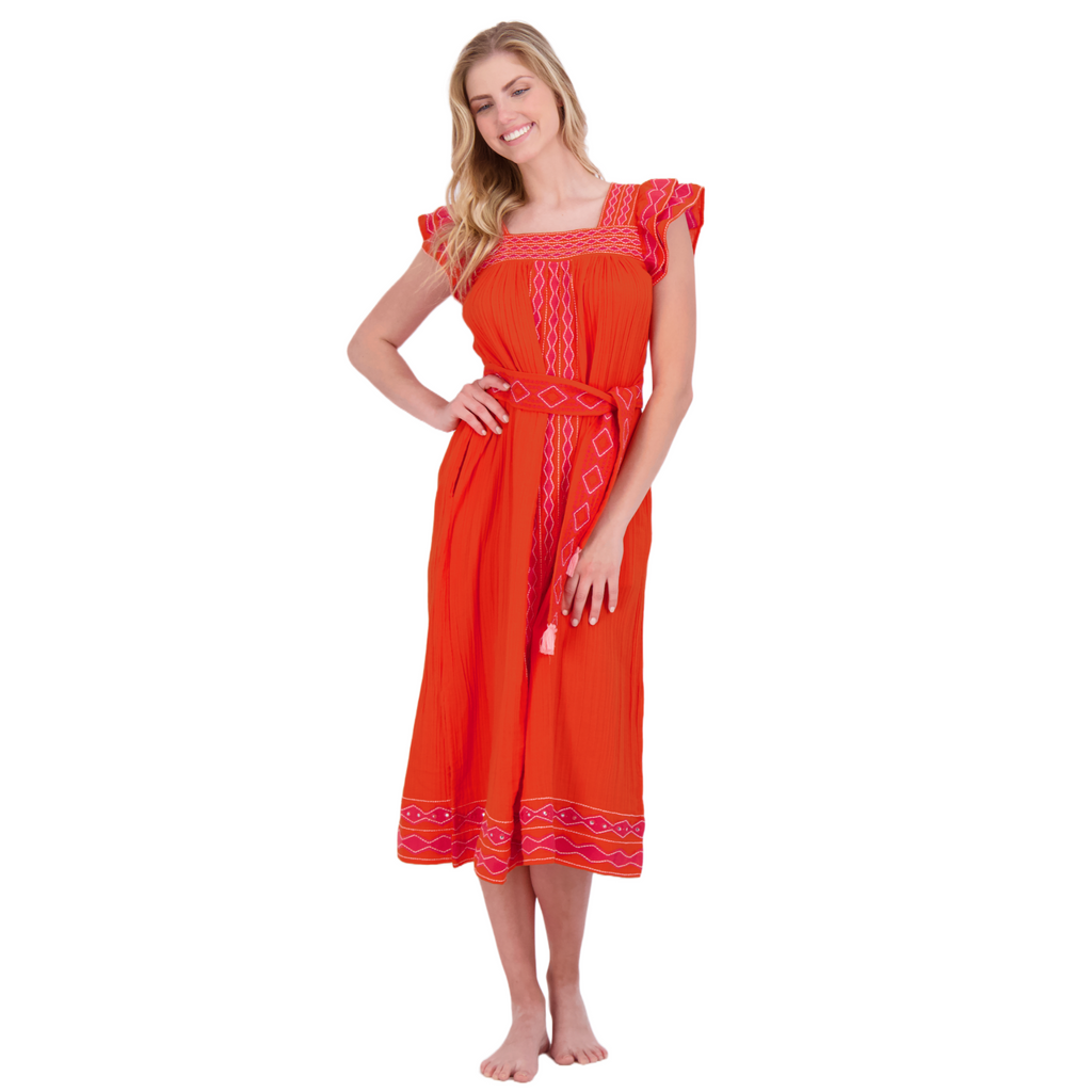 Maxi Sandrine Women's Dress in Poppy Embroidery - The Well Appointed House