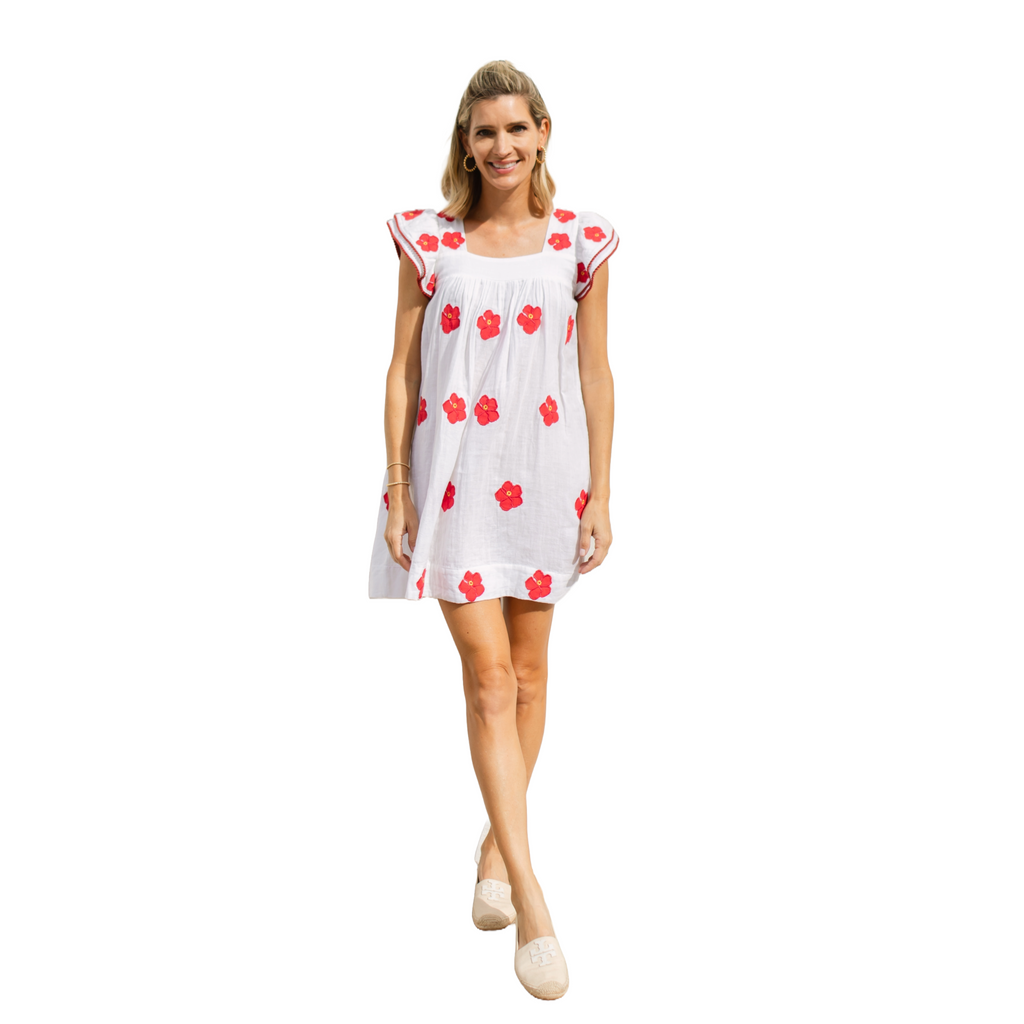Mini Sandrine Women's Dress in Hibiscus Applique - The Well Appointed House