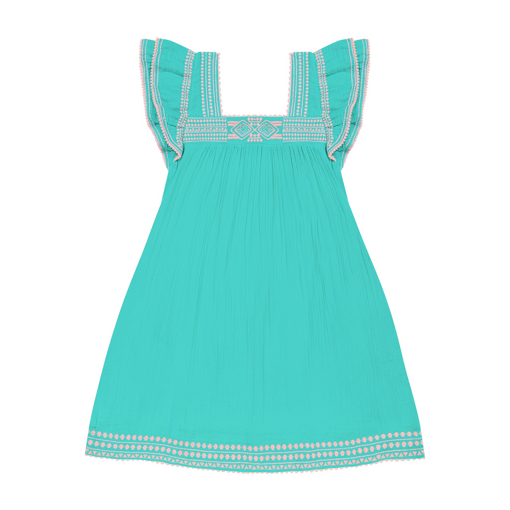 Mini Sandrine Women's Dress in Ocean Embroidery - The Well Appointed House