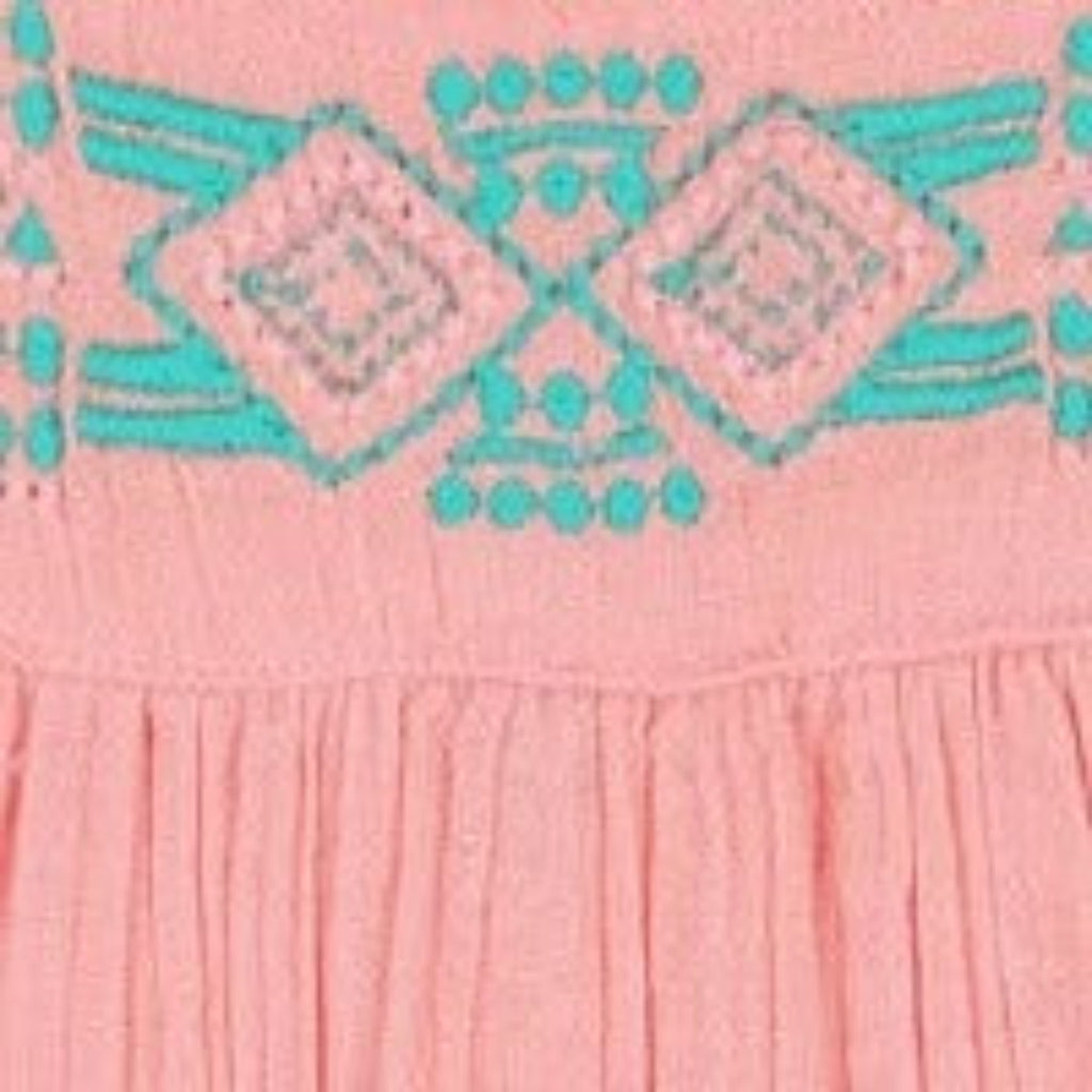 Marley Shoulder Tie Baby Romper Pink Sorbet Embroidery - The Well Appointed House