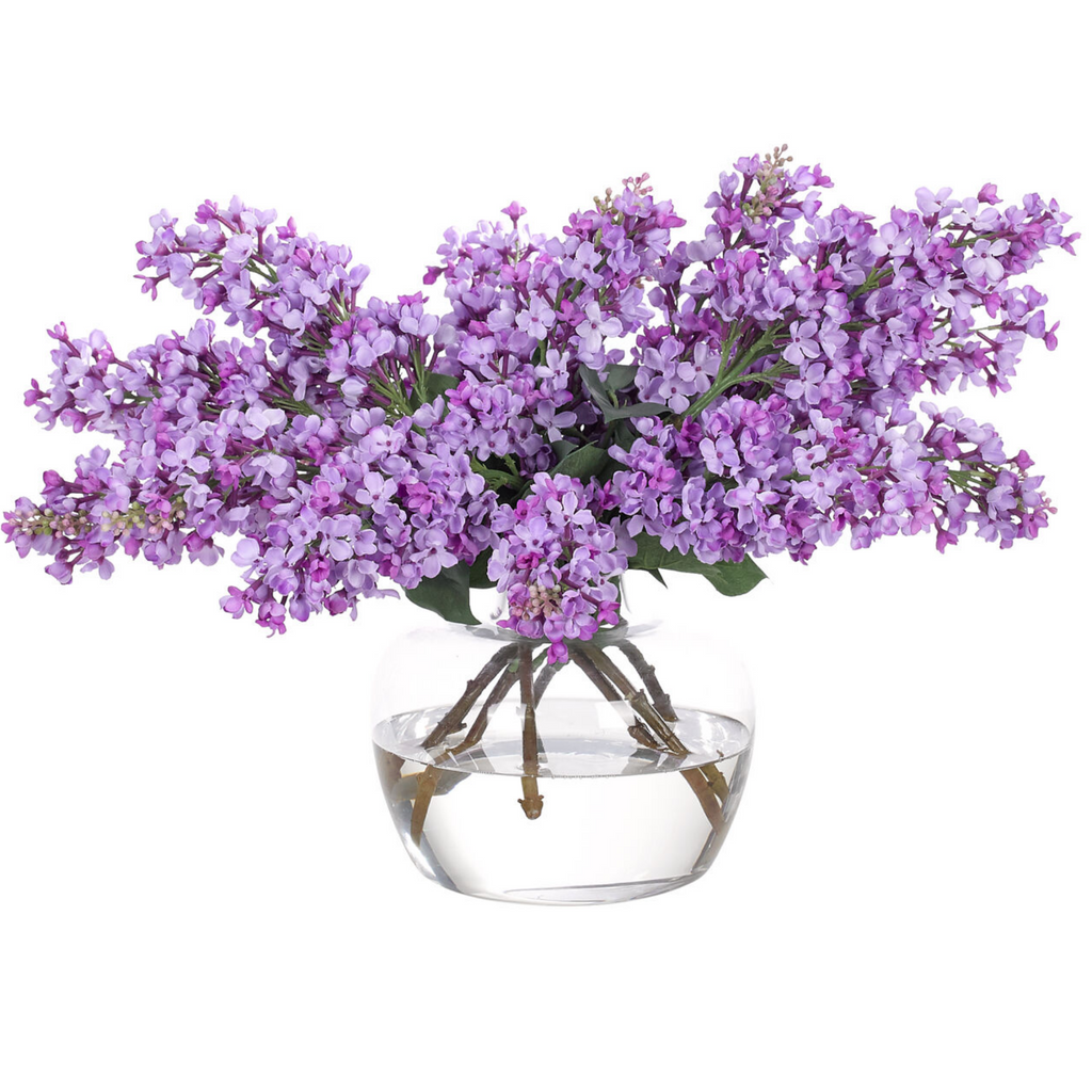 17" Faux Lilac Watergarden in Glass Vase - The Well Appointed House