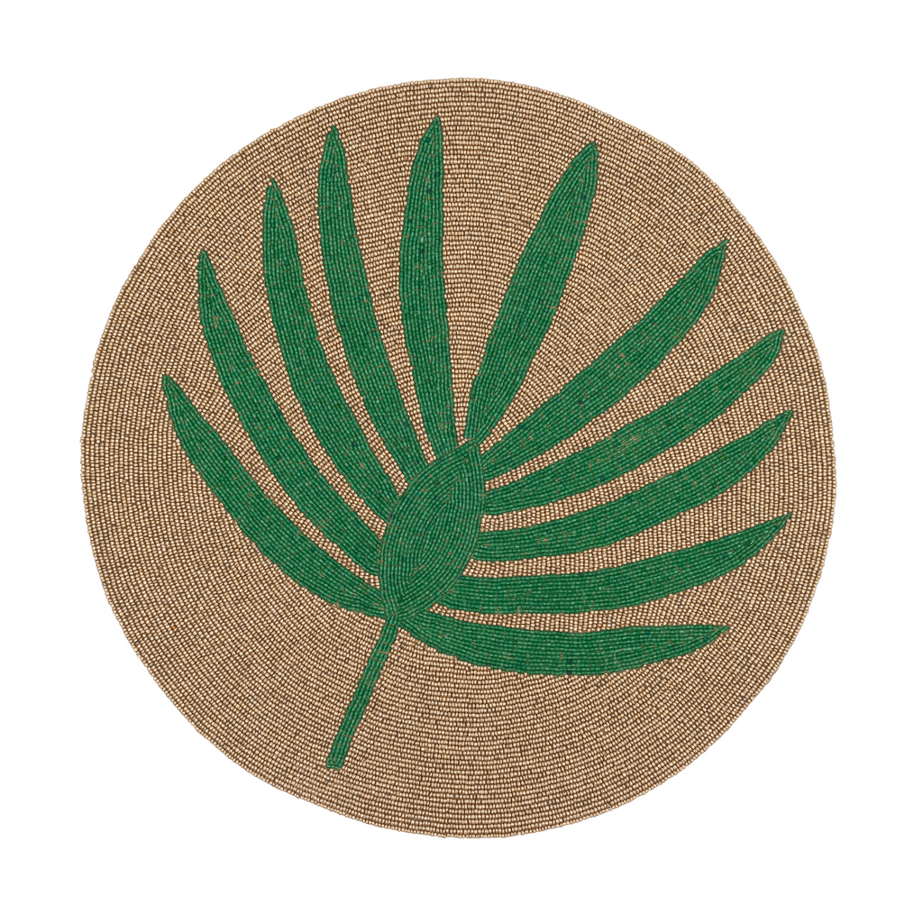 Palm Frond Hand Beaded Placemat, Green - The Well Appointed House