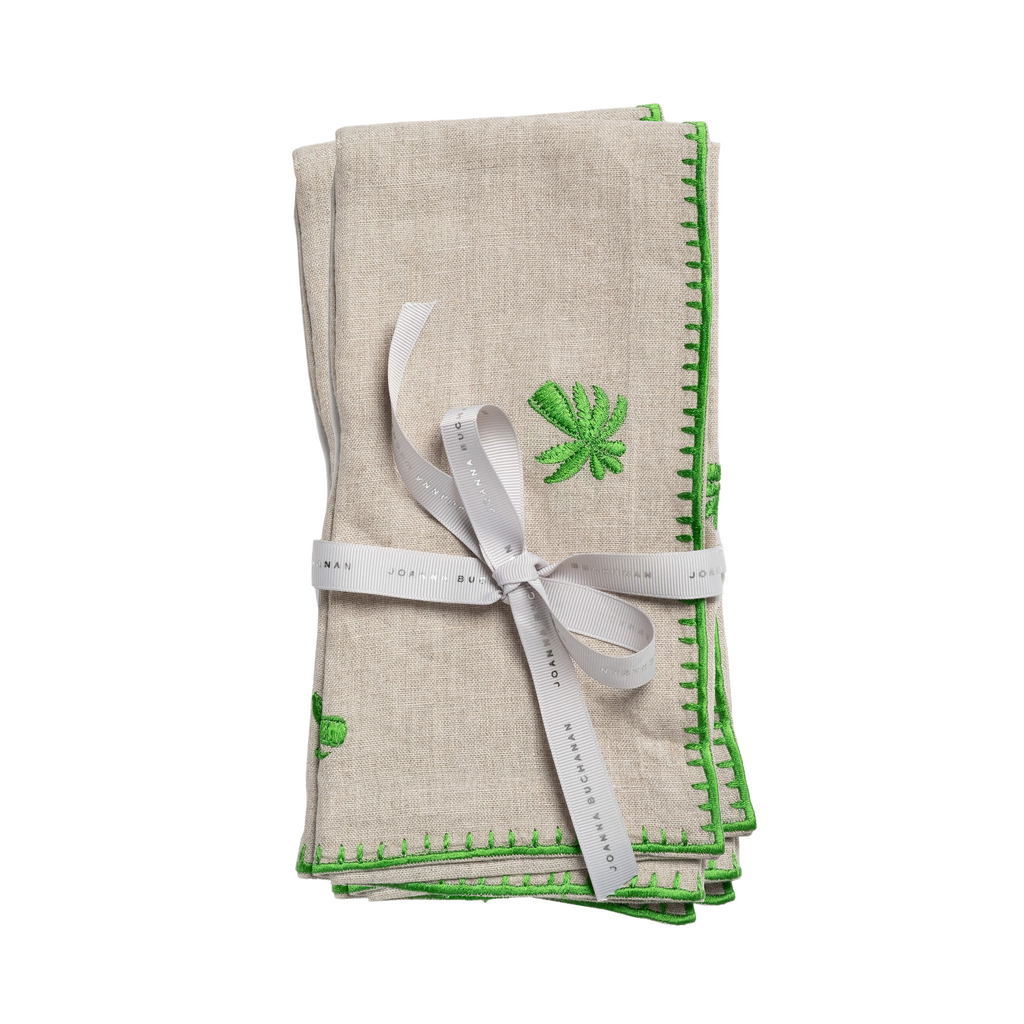 Palm Tree Embroidered Dinner Napkins, Flax, Set of Two - The Well Appointed House