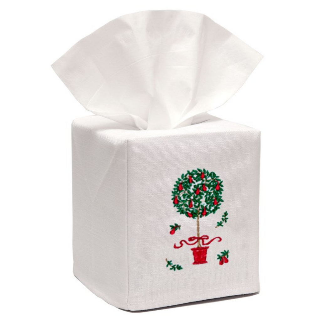 Pear Topiary Tree Embroidered Tissue Box Cover - The Well Appointed House