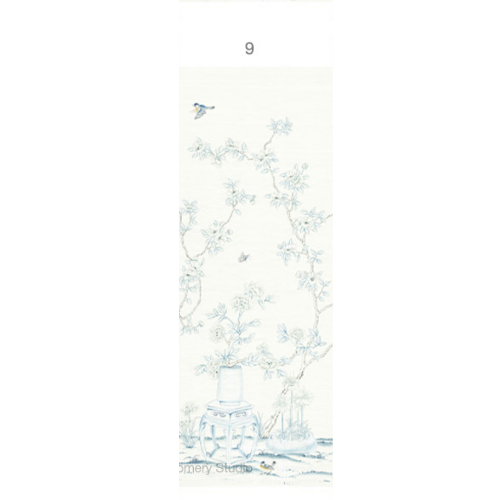 Porcelains White Chinoiserie Mural Wallpaper Panels - The Well Appointed House