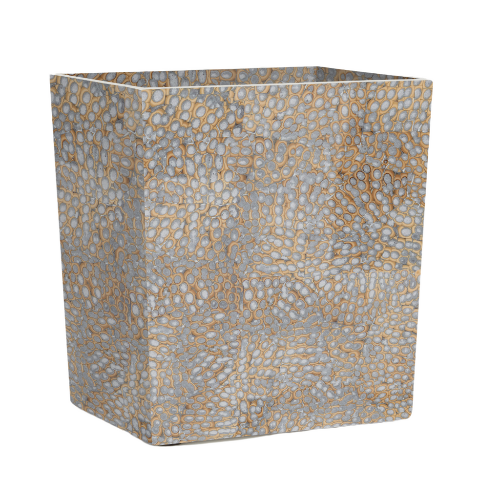 Rectangular Callas Wastebasket in Silver Lacquered Cracked Eggshell - The Well Appointed House