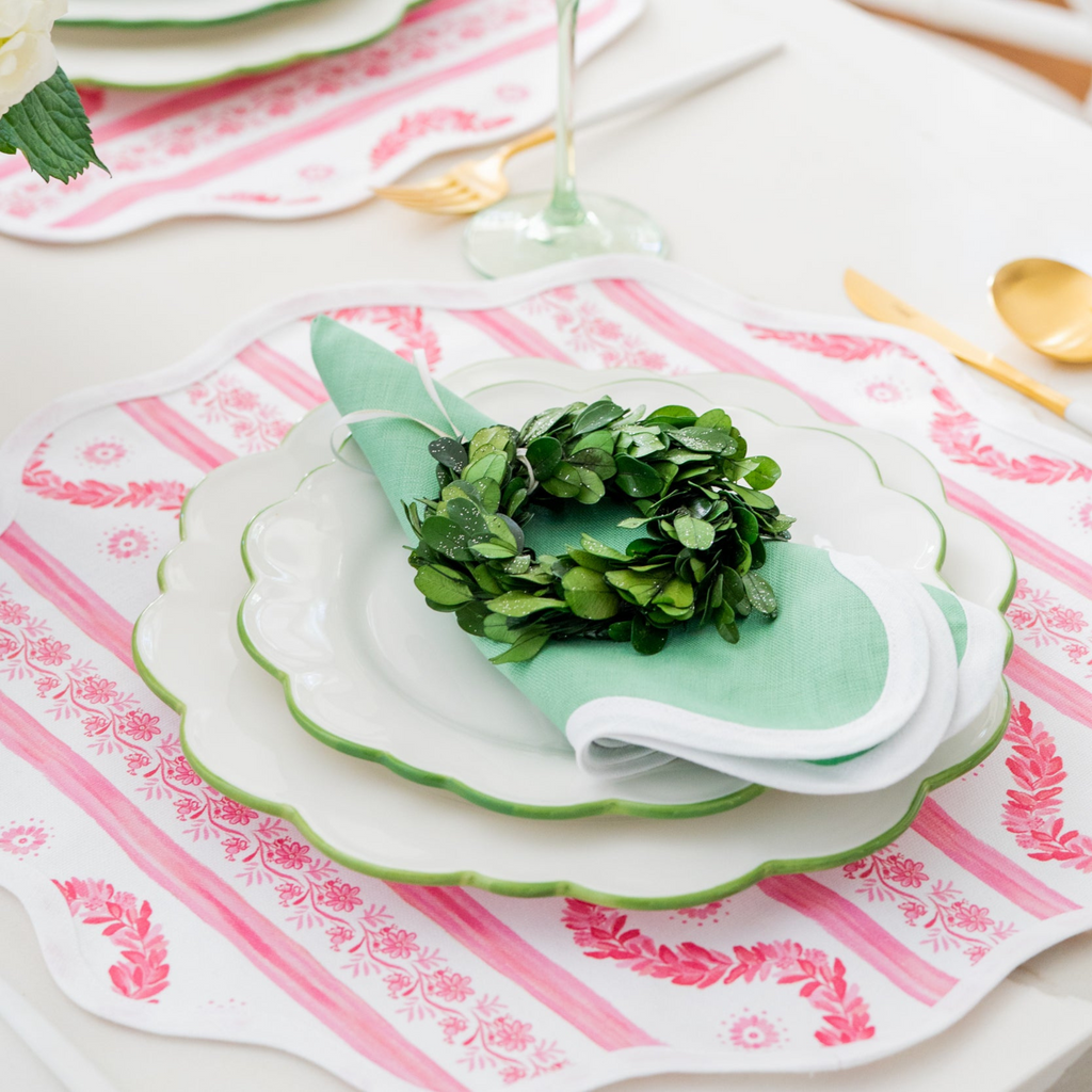 Round Scalloped Placemat, Boxwood Garden - Rose - The Well Appointed House