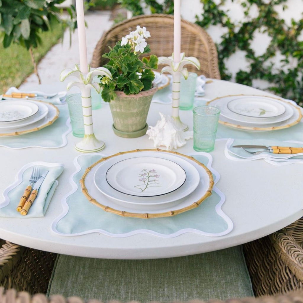 Scalloped Square Table Linen, Sage Green - The Well Appointed House